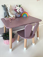 Детский стол и 1 стул (деревянный стульчик зайка и прямоугольный столик)