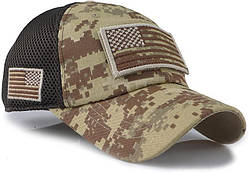 Камуфляжна тактична кепка з нашивкою у вигляді прапора США