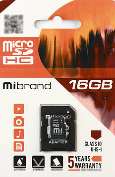 Карта пам'яті Mibrand microSDHC 16GB Class 10 UHS-1 (adapter SD) (MICDHU1/16GB-A)