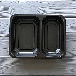 Лоток двохсекційний з кришкою Bitner (Ланч бокс) PP2 чорний 227х178х40 мм (50/600)