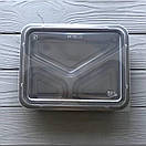 Лоток трисекційний з кришкою (Ланч бокс) PP3 чорний 227х178х40 (400шт/ящ) СВЧ, фото 2