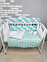 Набор постельного белья в детскую кроватку с бортиками косичками "Корона" и конверт на выписку