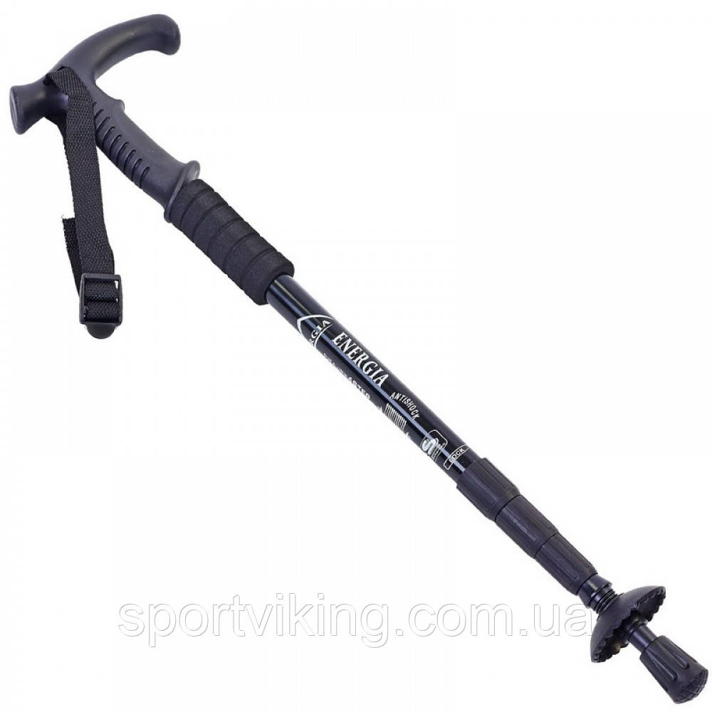 Палиця трекінгова (для скандинавської ходьби) алюміній, 4 склад, l-55-110см, колір чорний