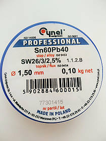 Припій Cynel Sn60Pb40-SW26, діам.-1,5 мм, 100 г на котушці