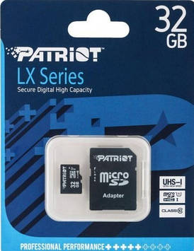 Карта пам'яті Patriot microSDHC LX Series 32Gb Class 10 UHS-1 (adapter SD) (PSF32GMCSDHC10)