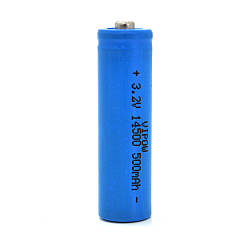 Литий-железо-фосфатный аккумулятор 14500 Lifepo4 Vipow IFR14500 TipTop, 500mAh, 3.2V, Blue Q50/500