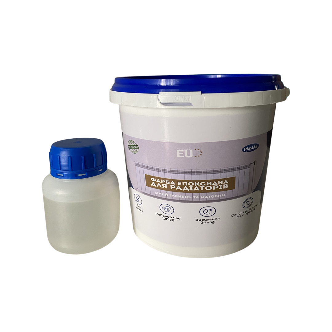 Фарба епоксидна для радіаторів опалення Plastall 1.2 кг Біла глянцева без запаху, фото 1