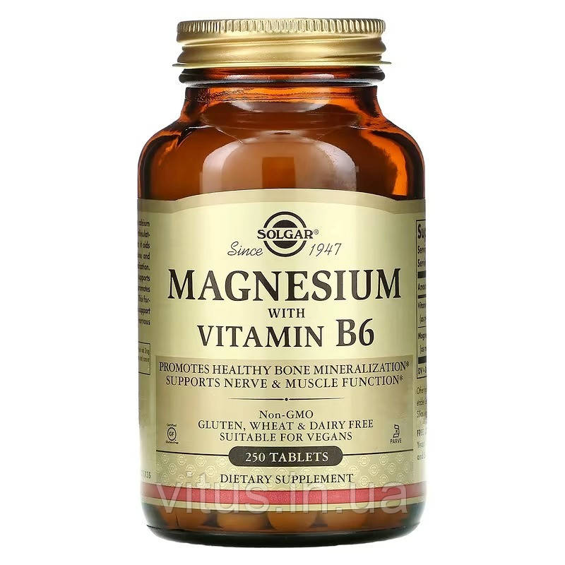 Магній з вітаміном В6, Solgar Magnesium with vitamin B6, 250 таблеток - фото 1 - id-p1618845181