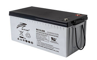 Акумуляторна батарея CARBON RITAR DC12-200C, Black Case, 12V 200.0Ah, 2000-5000 циклів, до 15 років термін