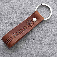 Брелок для ключей Alfa Romeo кожа с логотипом,коричневый
