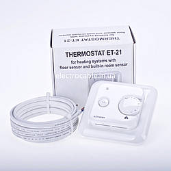 ET-21 електромеханічний термостат, 3600Вт, 16А, 195В-250В, +5...40 С вбудований датчик повітря + датчик підлоги