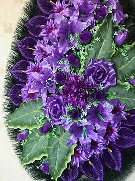 Вінок траурний з штучних квітів (Прикрашений класичний високий №4), розміри 175*75см, доставка по Україні.