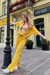 Брючний костюм жіночий літній з сорочкою жовтий