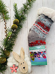 Шкарпетки дитячі овеча шерсть від 12 до 24 місяців сіро-червоний