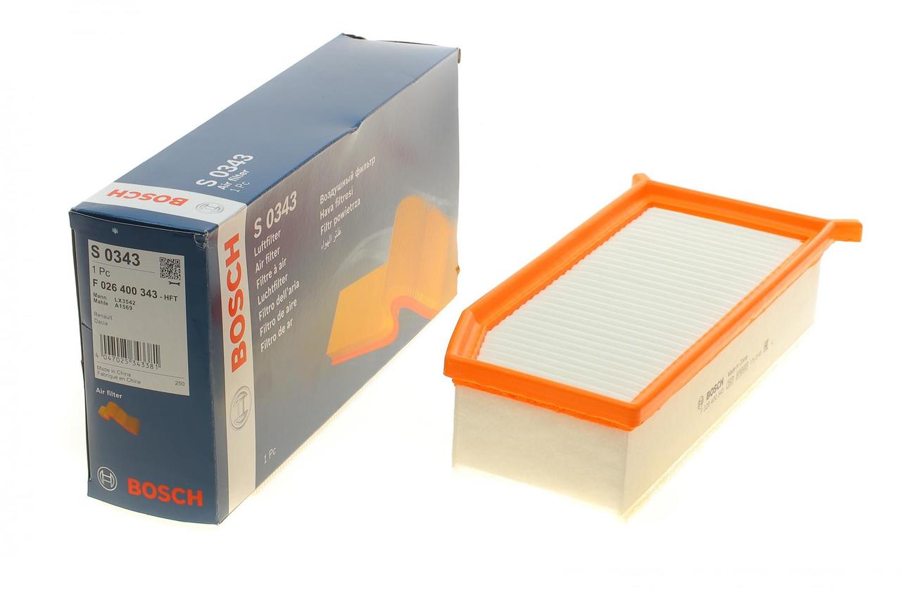 Bosch s0343 F026400343 Фільтр повітряний Dacia Duster, Lodgy, Dokker, Sandero II, Logan MCV II, Logan II; Renault Clio IV