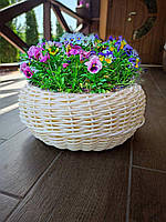 Круглий, основний кошик плюшка для посадки квітів зі штучного ротанга ручної роботи 16х38 см, 8 л