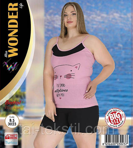 Комплект майка та шорти розміри SIZE PLUS бавовна з лайкрою MISS WONDER 3023, фото 2
