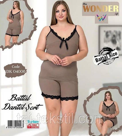 Комплект майка і шорти розміру SIZE PLUS бавовну з лайкрий MISS WONDER 04006, фото 2