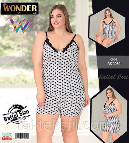 Комплект майка і шорти розміру SIZE PLUS бавовну з лайкрий MISS WONDER 3050, фото 2
