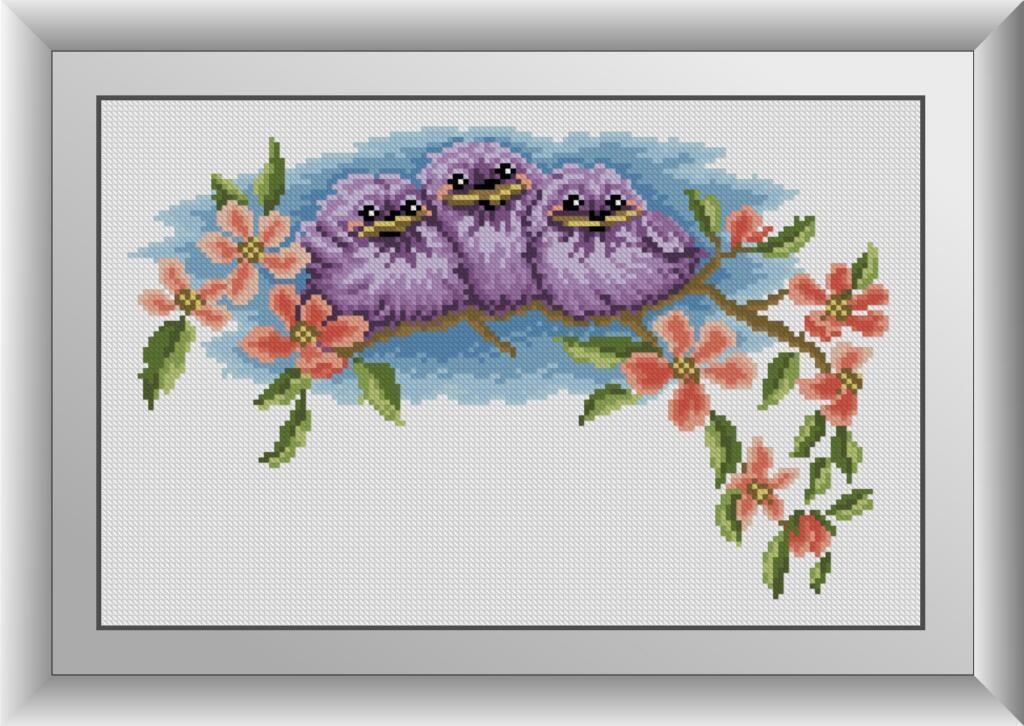 Алмазна мозаїка Пташенята Dream Art 30121 25х39см 22 квітів, квадр.стрази, повна зашивання. Набір алмазній