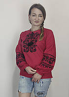 Борщевская женская вышиванка с длинным рукавом весна лето на красном домотканом полотне