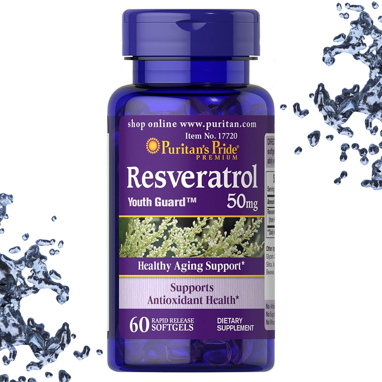 Ресвератрол Puritan's Pride Resveratrol 50 мг 60 гелевих капсул, фото 1