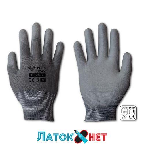 Рукавички захисні Pure Gray поліуретан розмір 10 блістер RWPGY10 Bradas