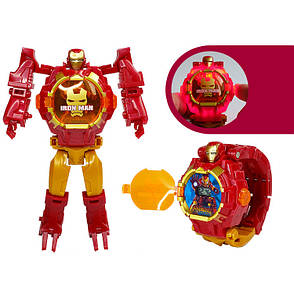 Дитячий годинник-трансформер Залізна людина. Iron Man трансформер і наручний годинник 2 в 1. Годинник іграшка, фото 2