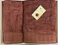 Набор махровых полотенец жаккард Arya Sophia темно-розовый 50х90 см и 70х140 см