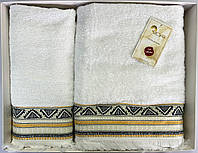Набор махровых полотенец жаккард Firuze Arya белый 50х90 см и 70х140 см