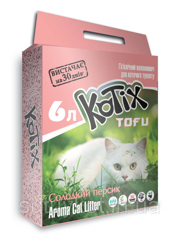 KOTIX TOFU Honey Peach Котикс ТОФУ соєвий наповнювач для котів з ароматом лаванди, 6 л.