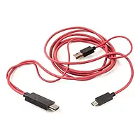 Кабельний перехідник PowerPlant CA910861 microUSB, USB (тато)  HDMI (тато), 2m Red