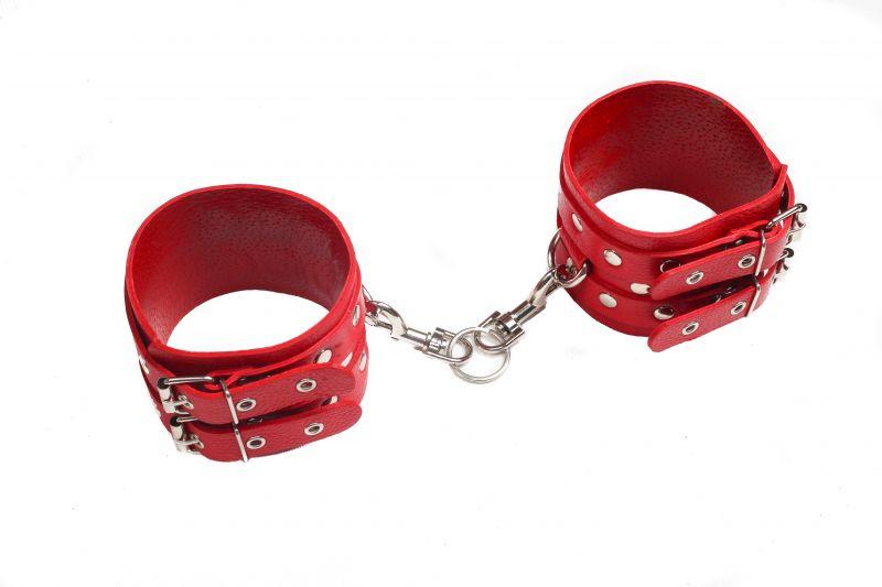 Оковы Leather Double Fix Leg Cuffs, Red, фото 1