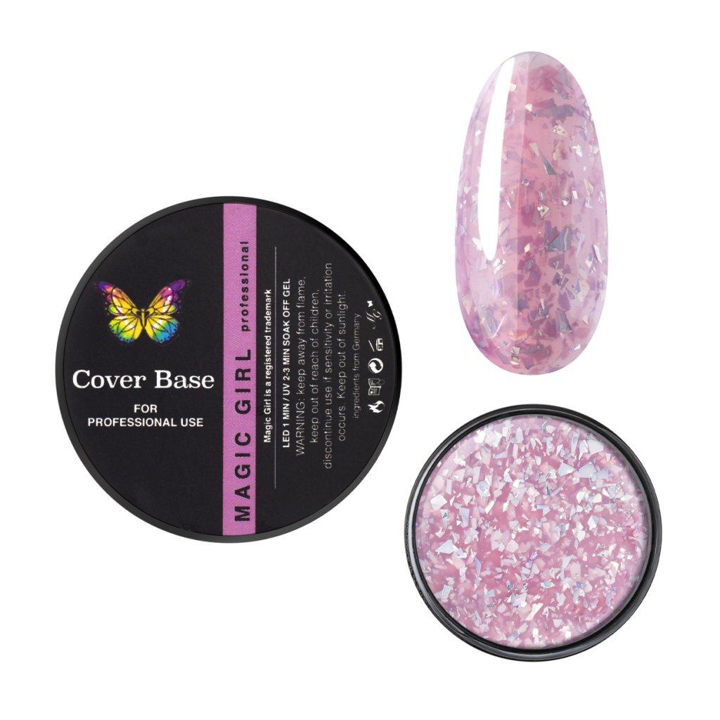 База для нігтів з поталлю Magic Girl Base Potal S3 рожевий з сріблом 12мл, фото 1