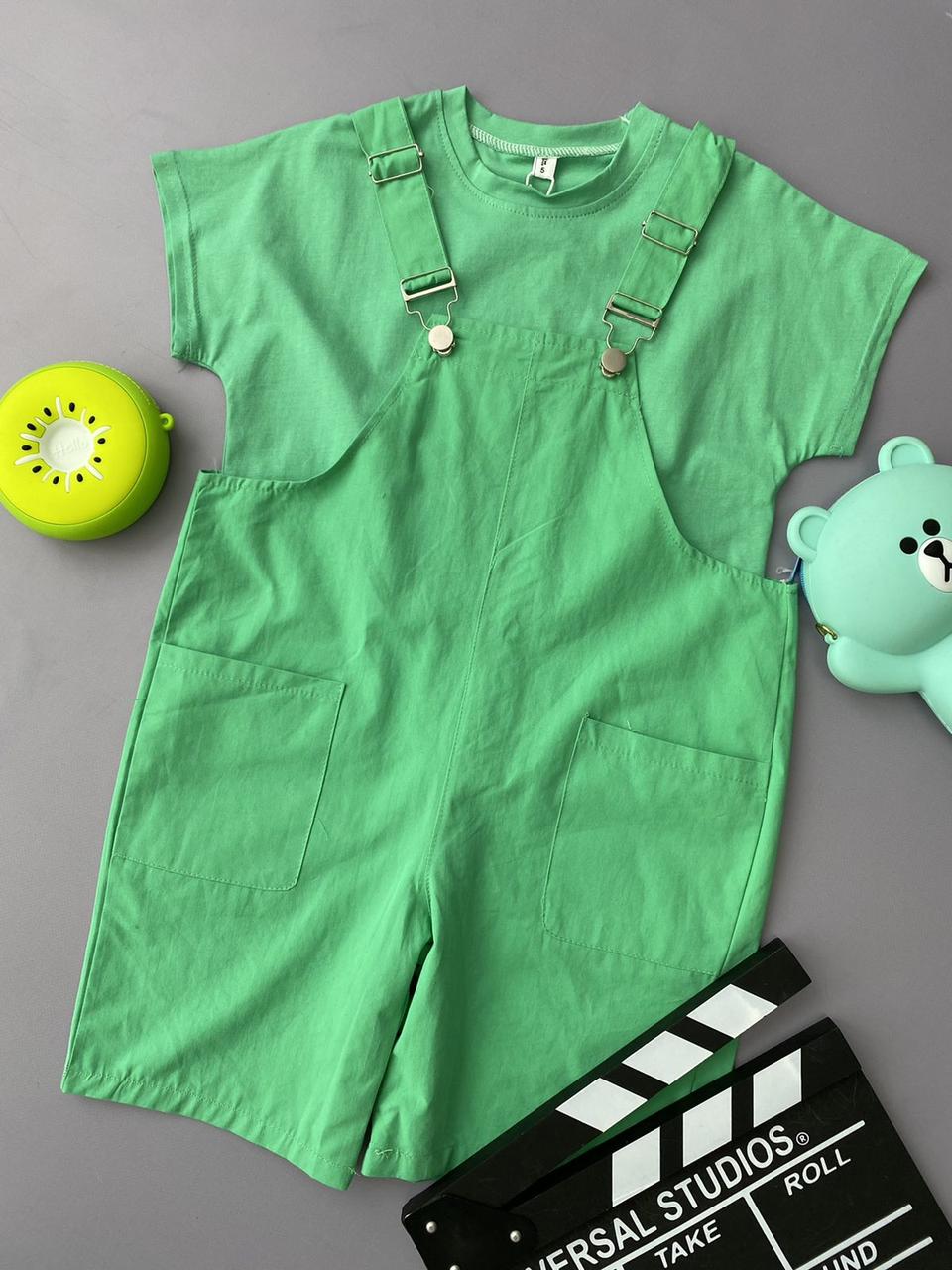 Костюм для дівчинки Комбінезон шорти + футболка Зелений Літо 1204 82, Зелёный, Для девочек, Лето, 11 , 8 лет, фото 1