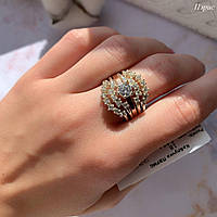 Стильное серебряное кольцо трансформер с камнями и золотыми накладками