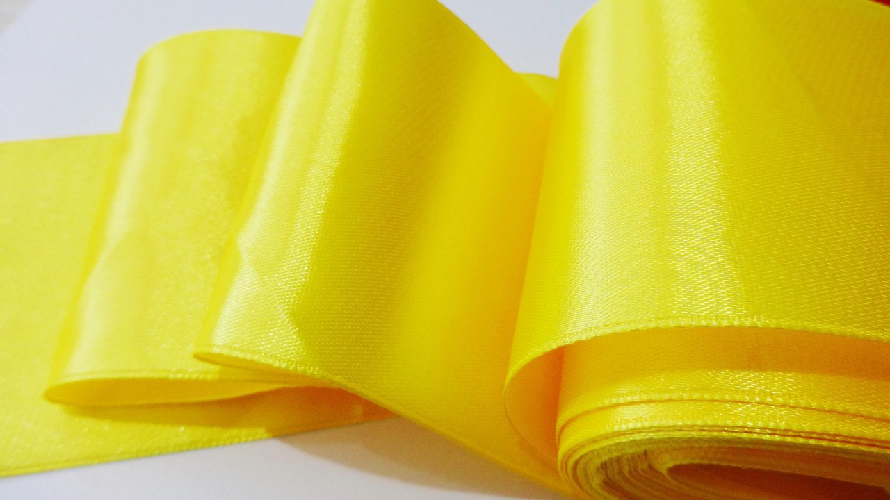 Стрічка атласна 7.5 см насичений жовтий, фото 1