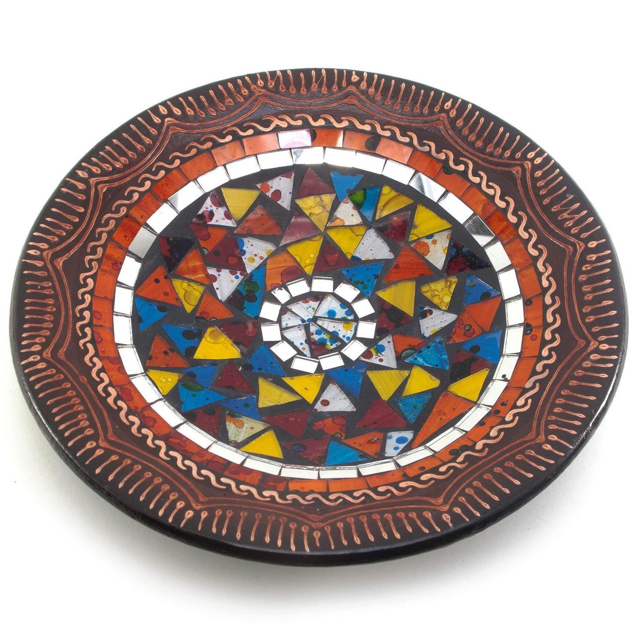 Блюдо теракотове з мозаїкою (d- 26 h-3 см), фото 1