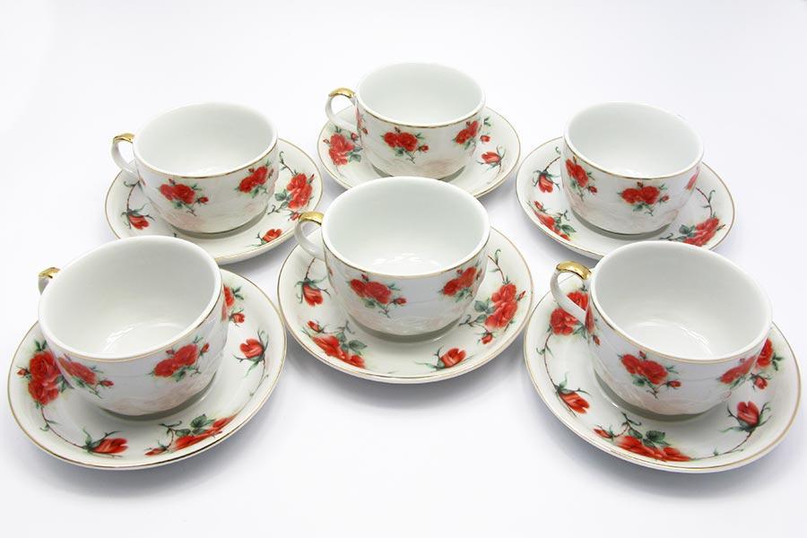 Сервіз порцеляна (6H-GCA1423) 6 чашок + 6 блюдець "Рози" (150 мл)(h-5,5 см,d-8,5 см, блюдце d-13,5 см), фото 1