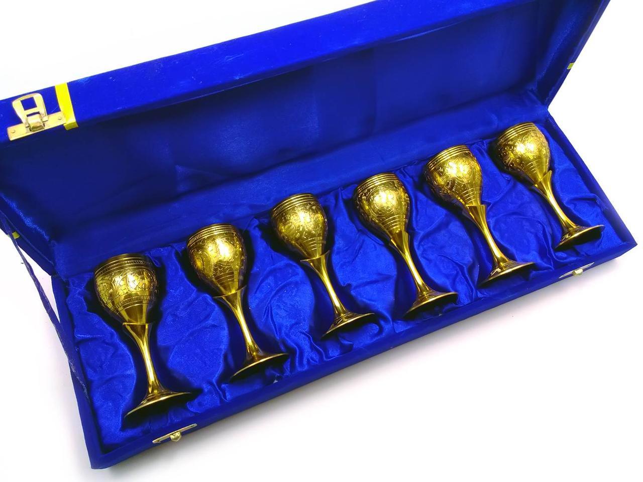 Чарки бронзові позолочені (н-р 6 шт./80 мл.) (h-11,5 см) (46х14,5х7 см), фото 1