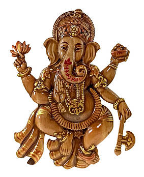 Різьблене дерев'яне панно "Ганеша" ручний розпис