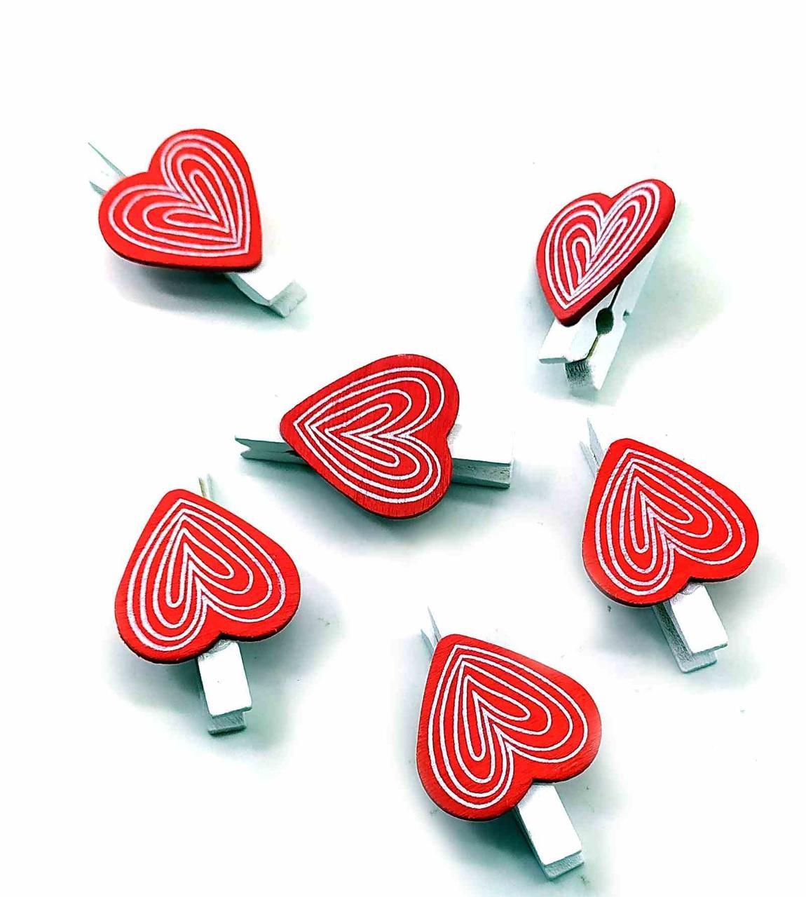 Прикраси "Сердечка" прищіпка дерево (н-р 6 шт.) ціна за набір, фото 1