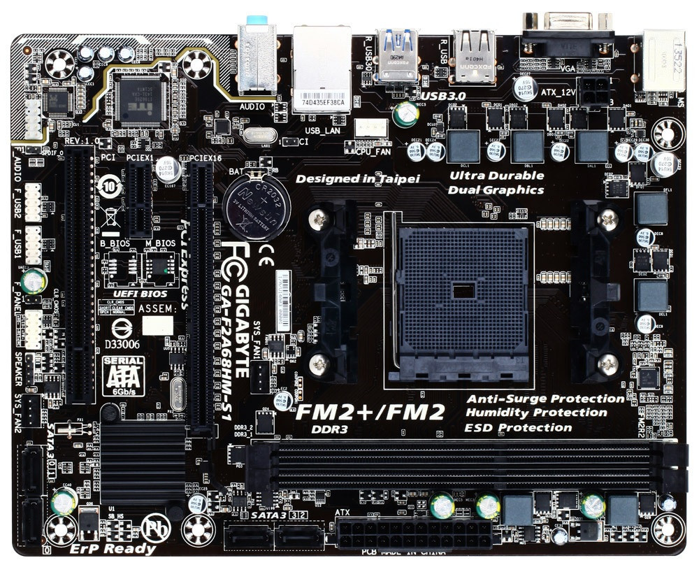 Материнська плата Gigabyte GA-F2A68HM-S1  (sFM2+, AMD A68, PCI-E 3.0x16), фото 1