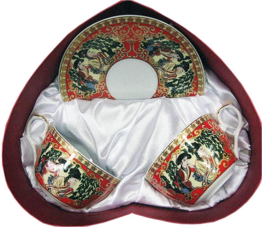 Сервіз порцеляна (2JBS86-1) 2 чашки +2 блюдця "Червоний" (210 мл) (h-6 см,d-10 см,d блюдця-15 см), фото 1