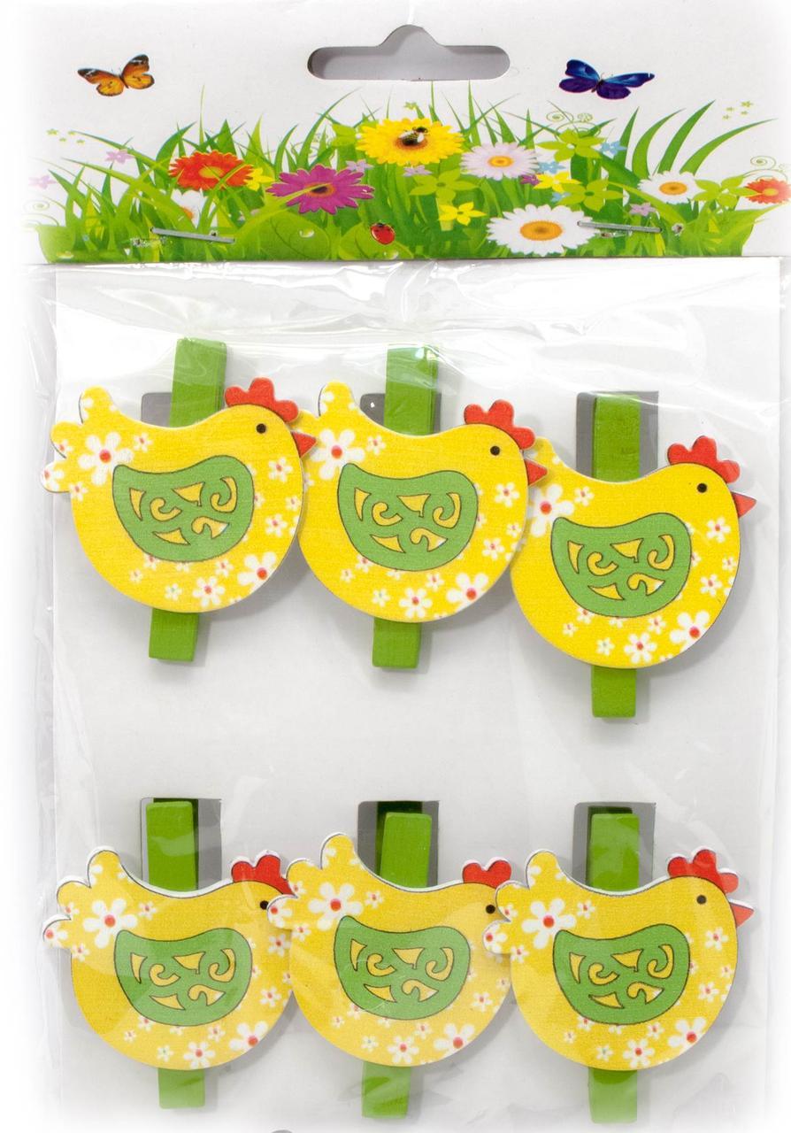 Прикраси "Курочка" прищіпка дерево (н-р 6 шт) ЦЕНА ЗА НАБІР, фото 1