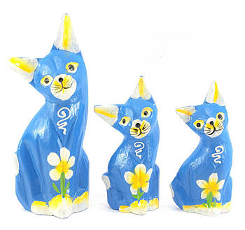 Кішки 3 шт. дерев'яні сині (15х5х3 см 12х4,5х2,5 см 10,5х4,5х2,5 см)