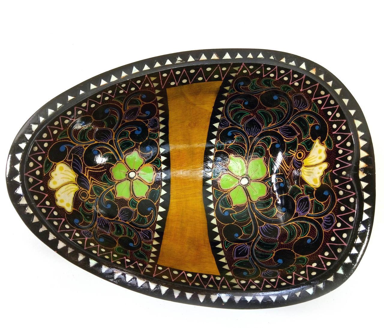 Братина з суцільного дерева інкрустована перламутром (25х17,7х6 см), фото 1