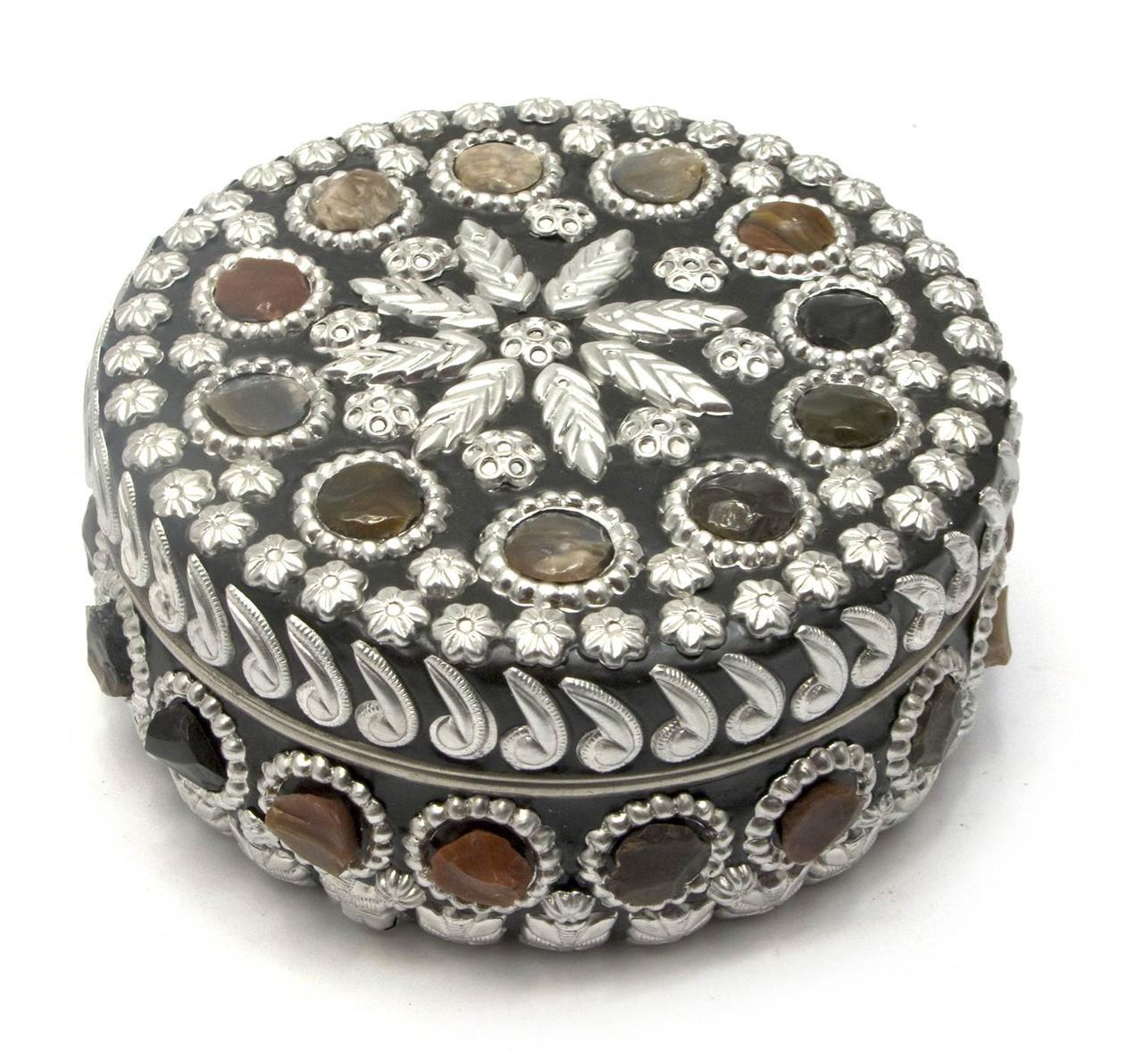 Скринька металева з камінням (d-11.5 см h-5 см), фото 1