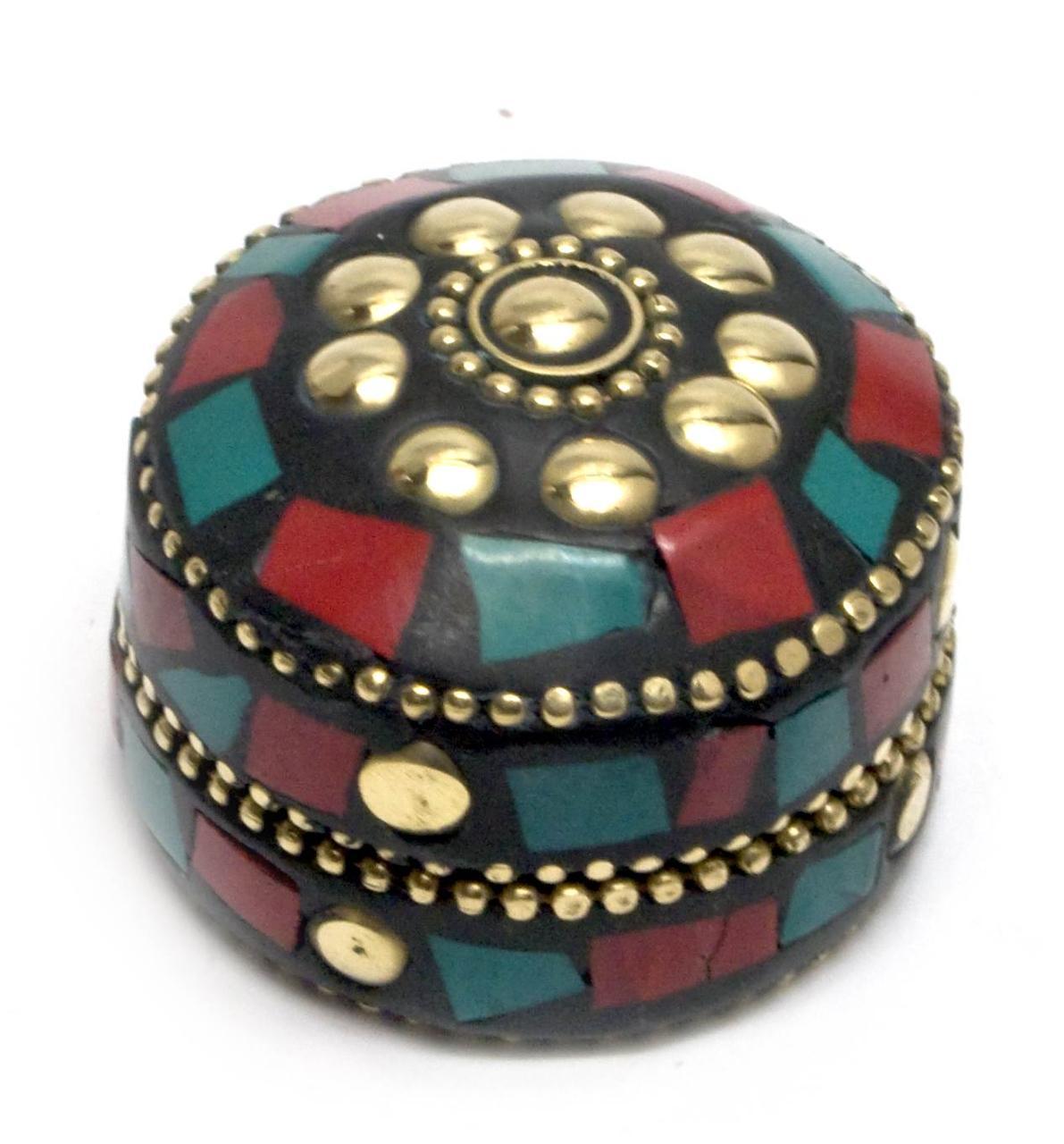 Скринька металева з коралами та бірюзою (d-3,5 см h-2 см), фото 1