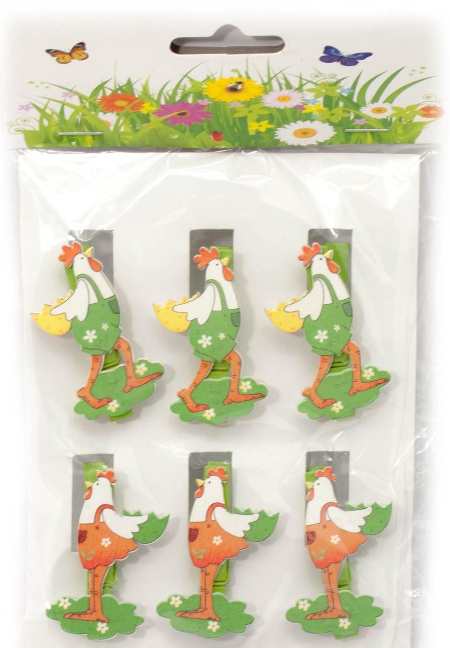 Прикраси "Півник" прищіпка дерево (н-р 6 шт) ЦЕНА ЗА НАБІР, фото 1